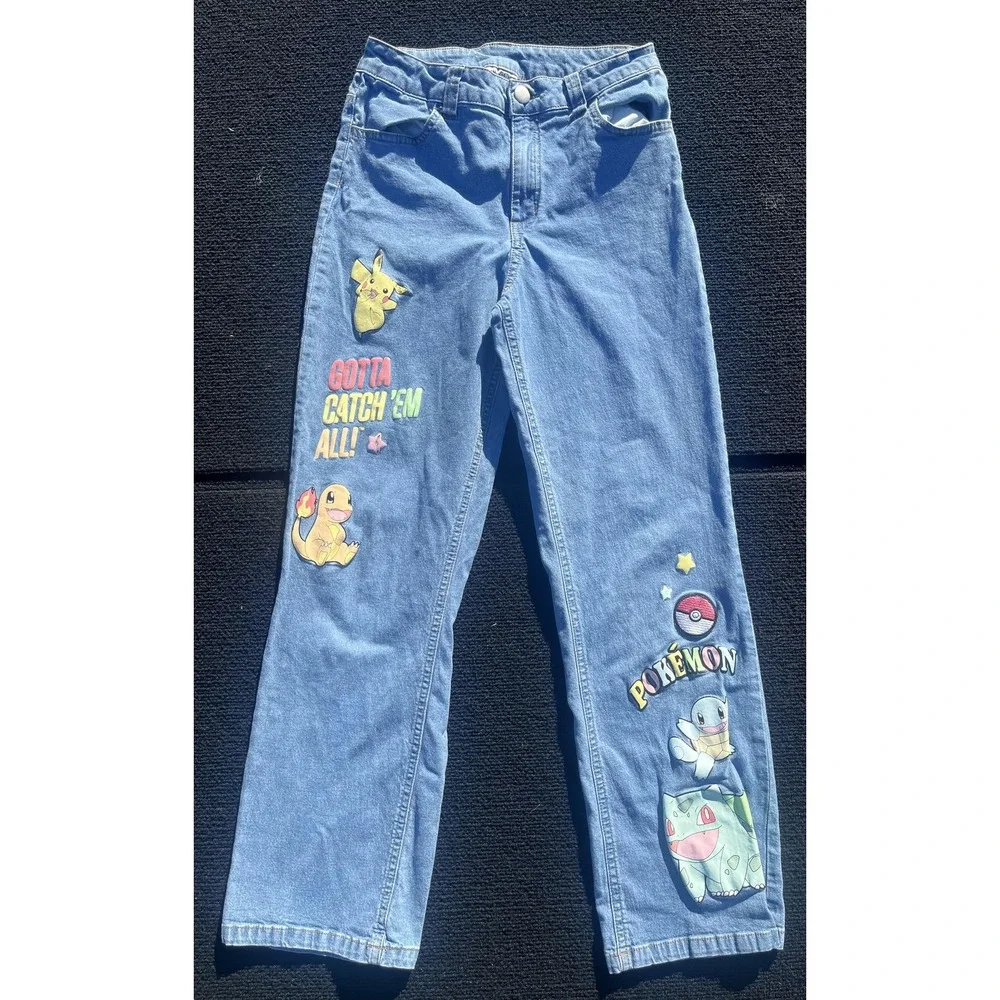Pokemon Jeans Youth 14 Blue Denim Graphic Pikachu Charmander Squirtle Bulbasaur